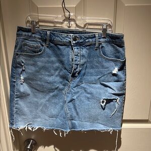 Distressed Denim Mini Skirt